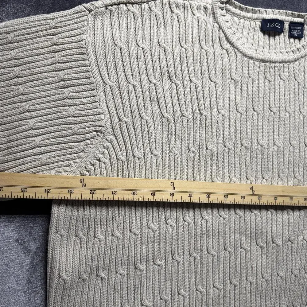 IZOD Sweater Mens XL Beige Cotton Knit Textured Crew Neck Pullover Top